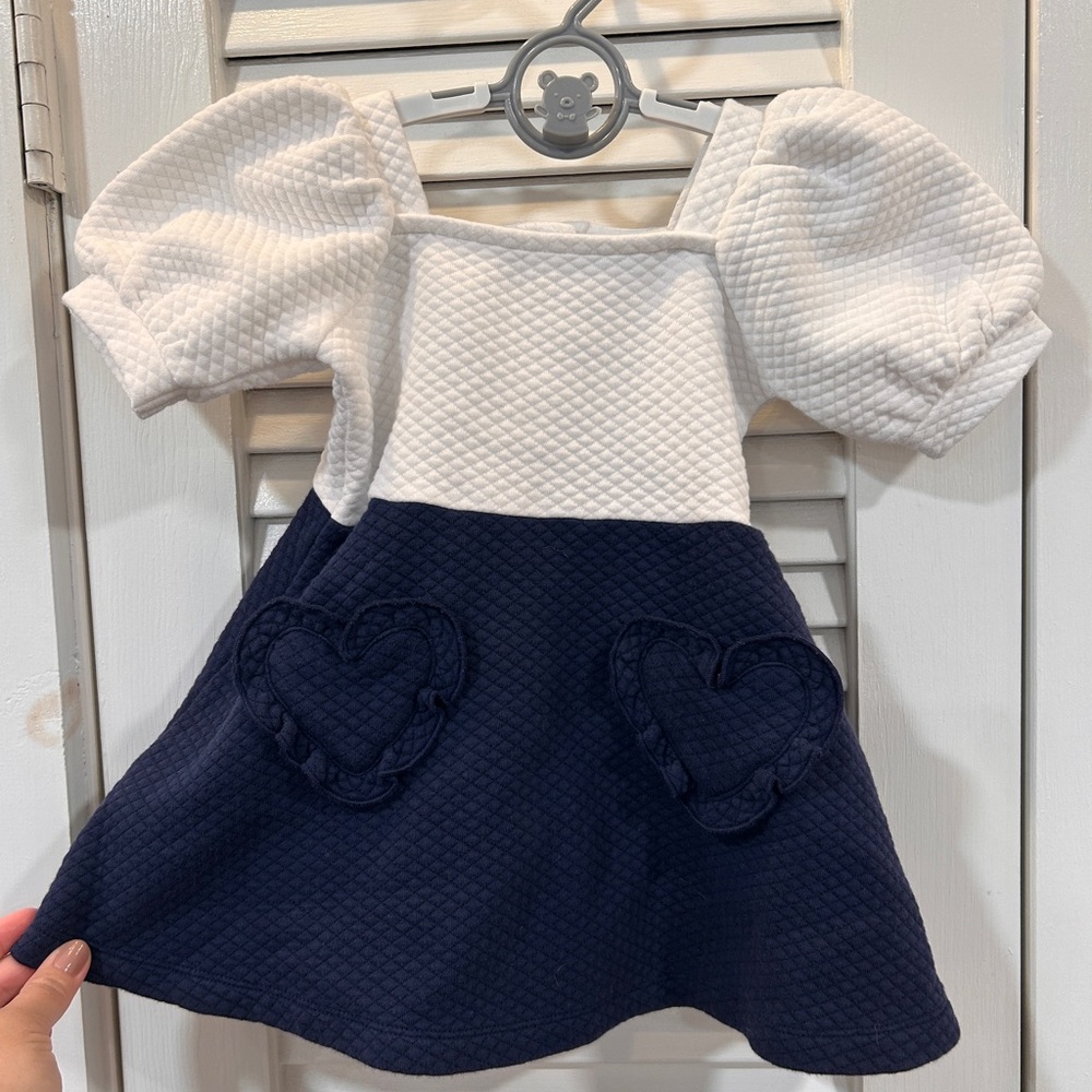 Janie and Jack White and Navy Heart Pocket Dress